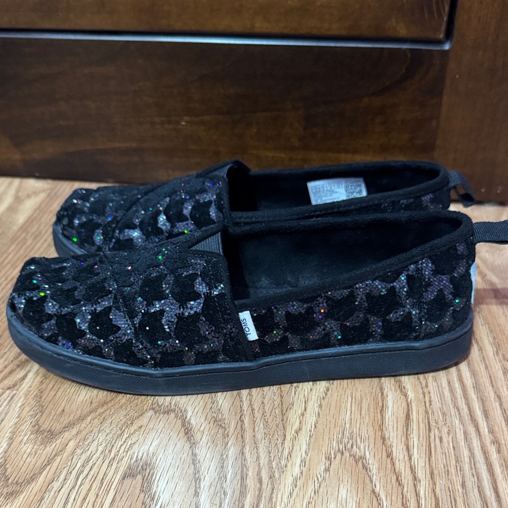 Toms Black Sparkle Slip-Ons